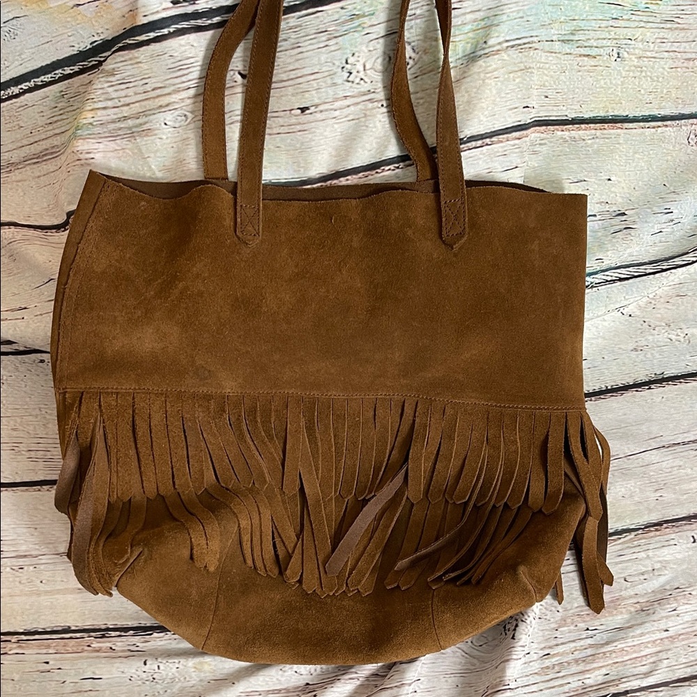 Madewell Brown Fringe Suede Tote Bag